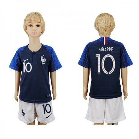 Frankrig VM 2018 Mbappe 10 Børn Hjemmebanesæt Kortærmet (+ Korte bukser)